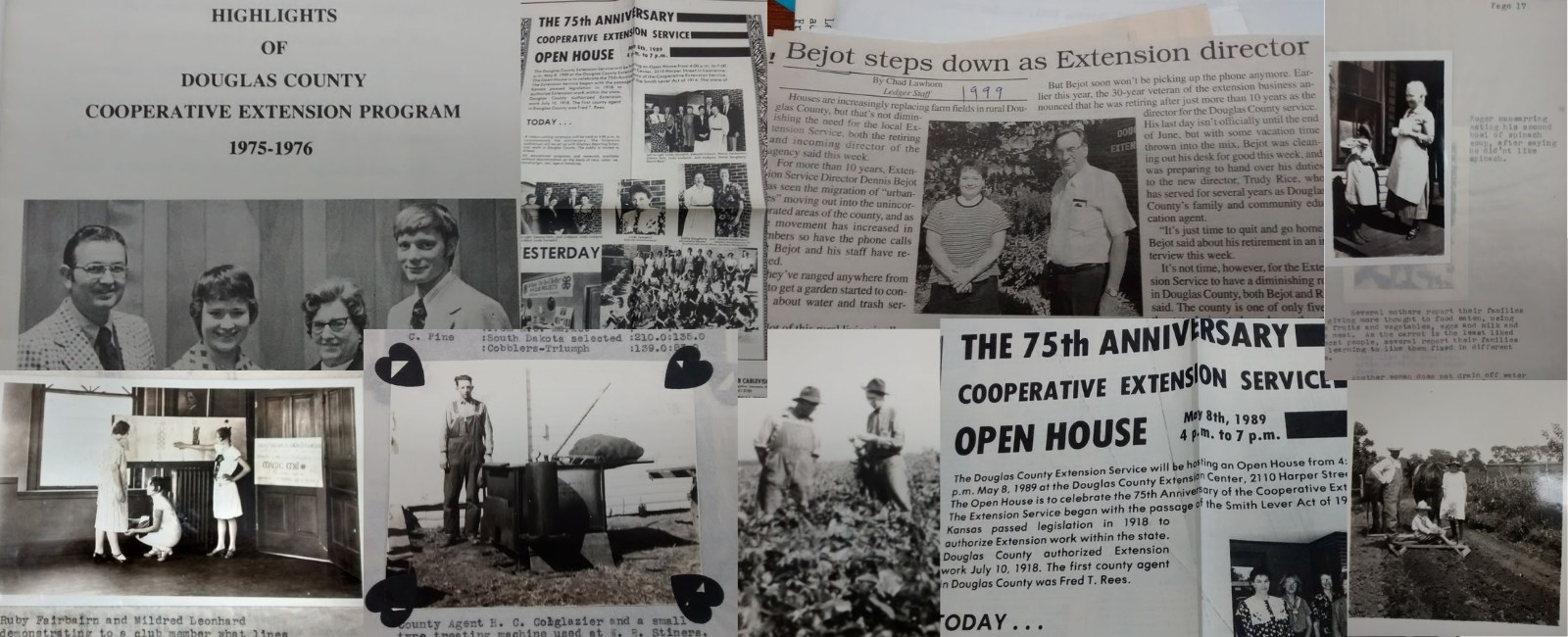 collage of newsletter articles depicting the history of douglas county extension