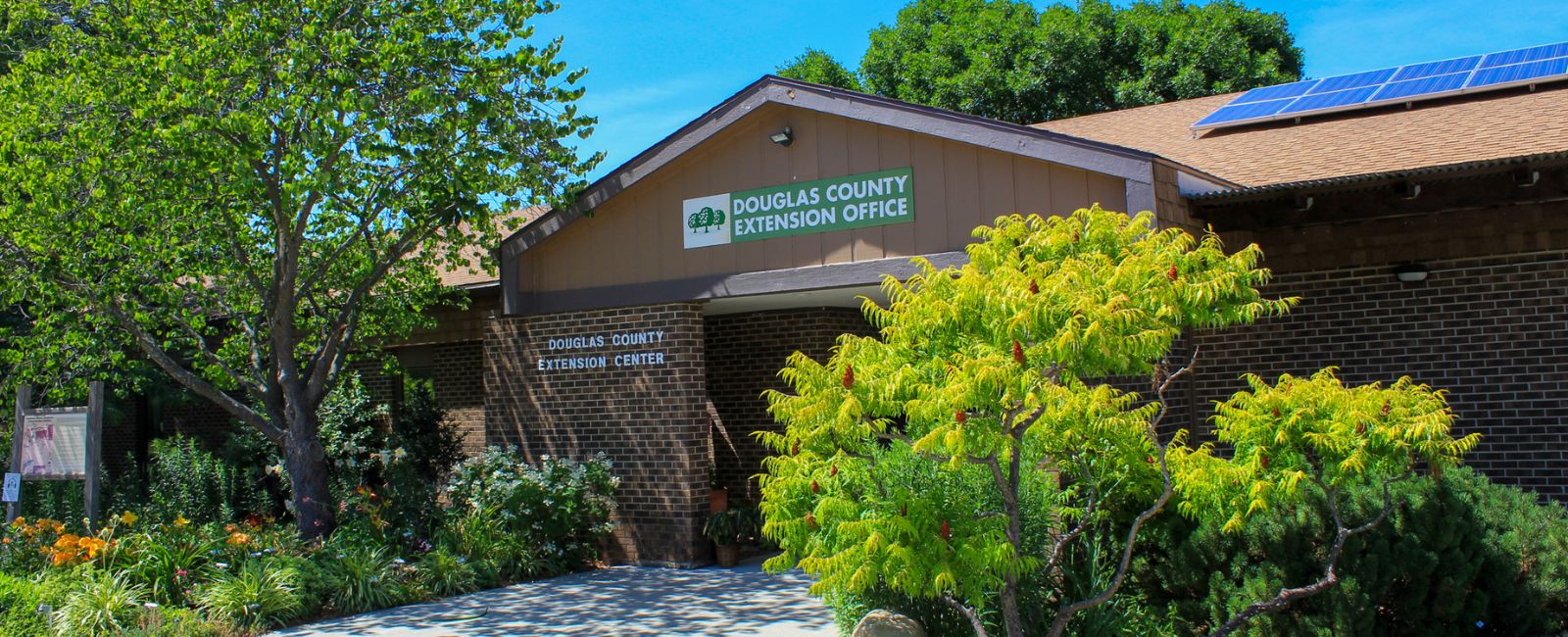 K-State Research and Extension Douglas County front of office in the spring